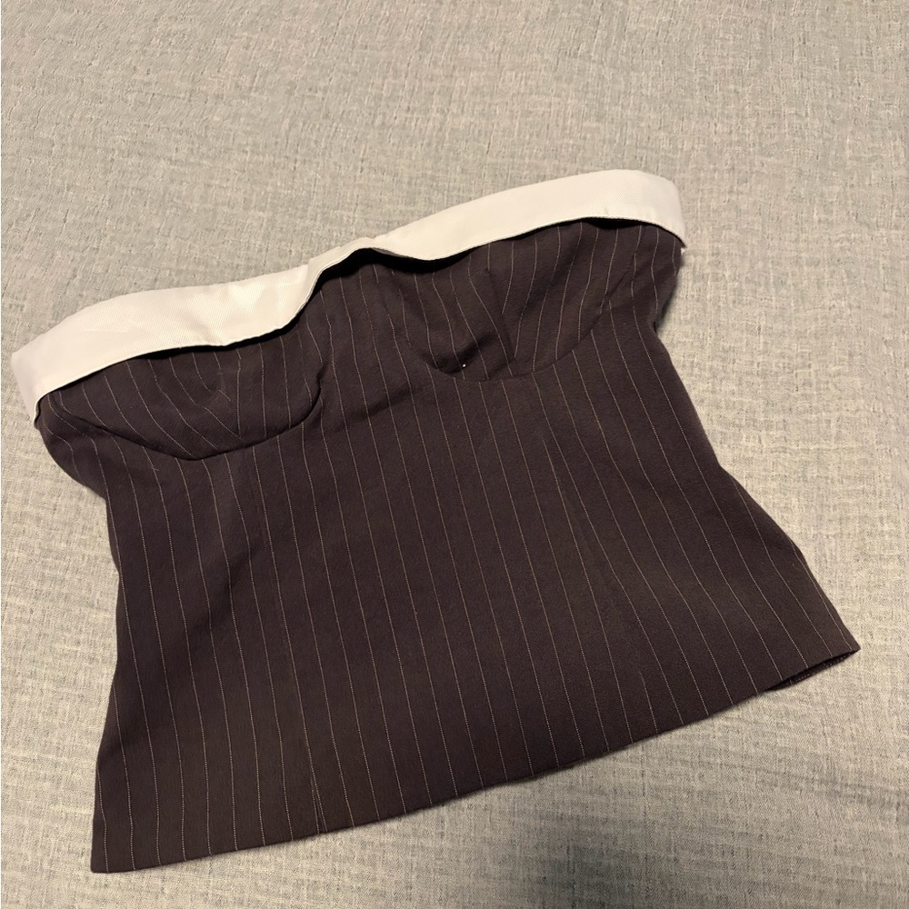 Lovers + Friends Black Pinstripe Strapless Bustier with White Trim